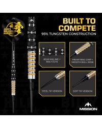Mission James Hurrell Darts - Soft Tip - 95% Tungsten - V2 - Black PVD & Yellow 20 gr